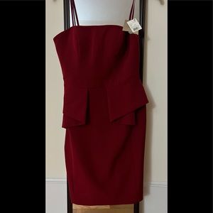 Aidan Mattox - wine red crepe strapless peplum sheath dress